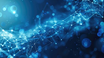 A geometric abstract background with moving lines and dots, a digital network connection, and an abstract background with moving lines and dots. Generative AI.