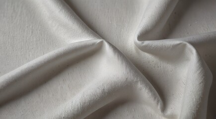 Obraz premium Natural white linen fabric texture with soft folds, elegant draped textile background, organic cotton cloth material for fashion and interior design