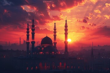 Fototapeta premium Mosque Silhouette at Sunset