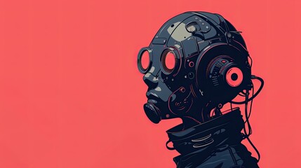 Futuristic cyborg illustration with a vibrant pink background, showcasing advanced technology and modern digital art in a side profile view.