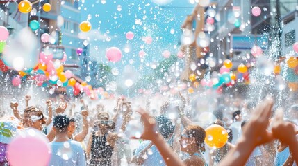 Songkran water festival in Thailand, streets filled with water fights
