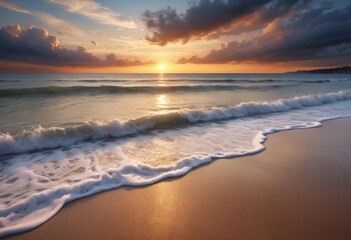 Obraz premium Dramatic sky over beach and seascape at sunset
