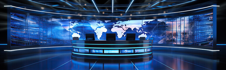generated illustration Tv or Cable new network live studio setup.