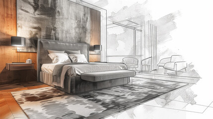 This blend of realism and artistic sketching offers a unique perspective on contemporary bedroom aesthetics. Generative AI