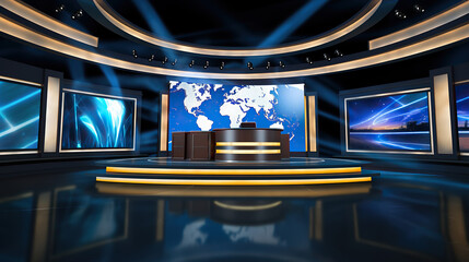 Obraz premium generated illustration interior of a workplace of tv station