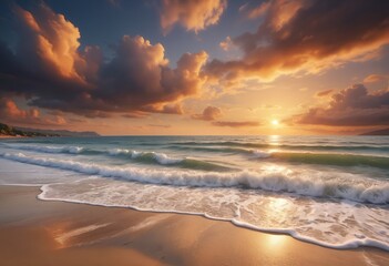 Fototapeta premium Dramatic sky over beach and seascape at sunset