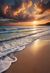 Obraz premium Dramatic sky over beach and seascape at sunset