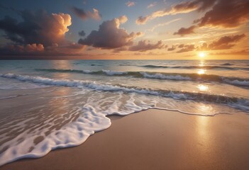 Dramatic sky over beach and seascape at sunset