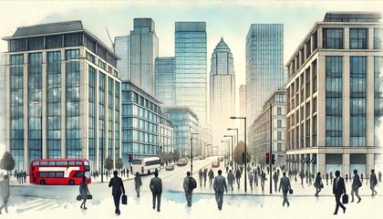 Fototapeta premium Urban Business Growth: Busy City Street