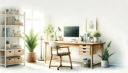 Fototapeta premium Serene Home Office: Remote Work Solutions
