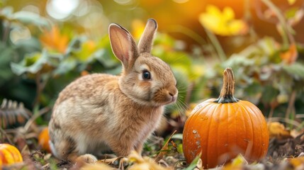 Fototapeta premium Pumpkin Patch Adventure: Bunny Autumn Quest