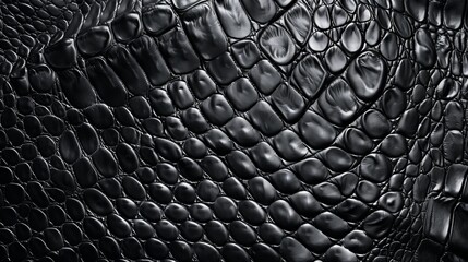 A top view of leatherette embossed with an unending pattern of reptile skin in black, resembling crocodile or dinosaur texture.