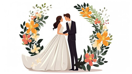 Floral wedding isolated on pure white background