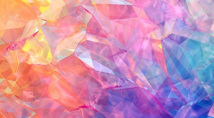 Iridescent background with glass crystal and color diamond texture, perfect for digital drawing overlays. Pastel colors, shiny and glossy holographic style with transparent effects, reflections.