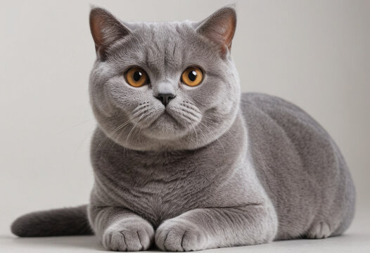  A cuddly British Shorthair cat with a round face. 