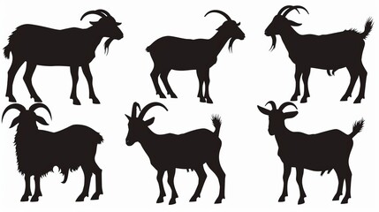 Fototapeta premium Silhouettes of Goats in Various Poses
