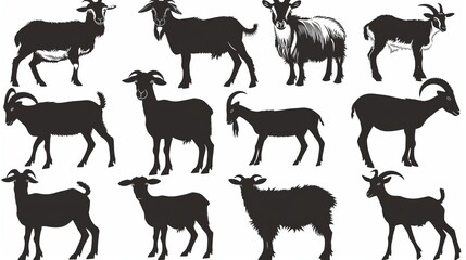 Stylized Silhouettes of Various Goats