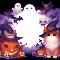 Obraz premium Halloween fluffy Cat Illustration,spooky,empty space