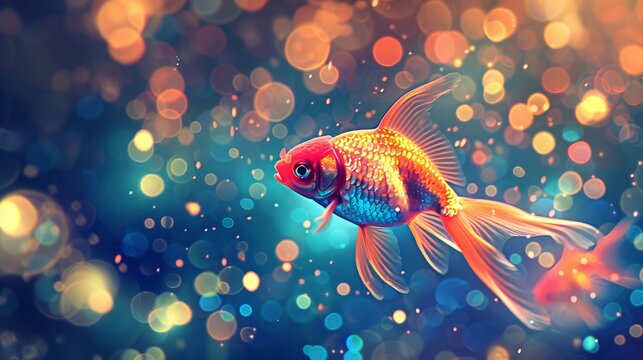 Vibrant Goldfish in Colorful Bokeh Background