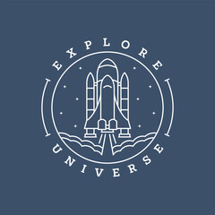 spaceship illustration badge line art style vector