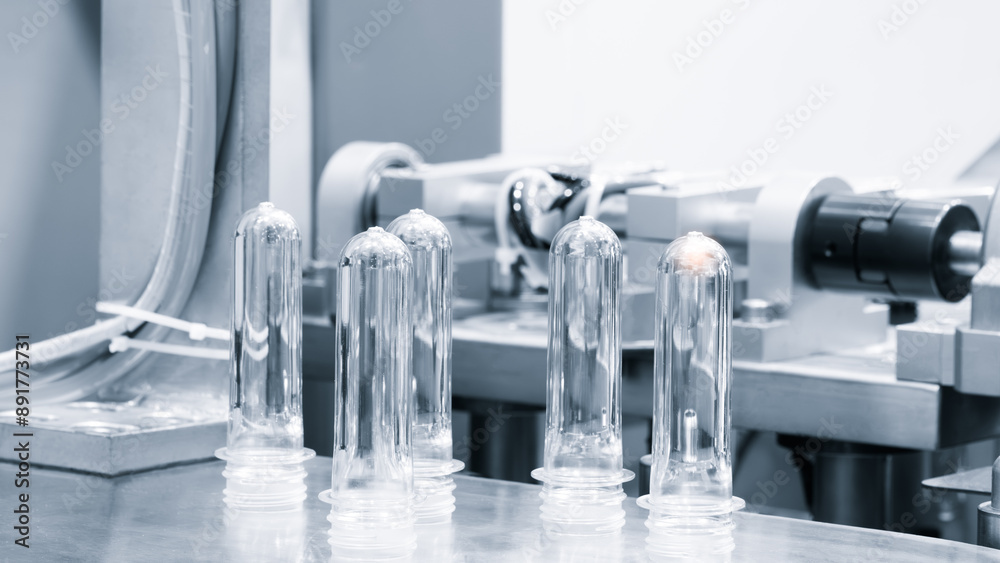 Aufkleber a row of clear plastic tubes are being made in a factory. the tubes are all the same size and shape,