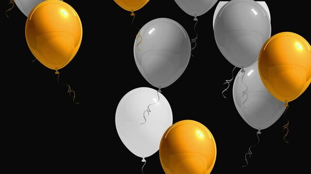 2d multi coloured party balloons birthday flying isolated with alpha channel motion animation video background