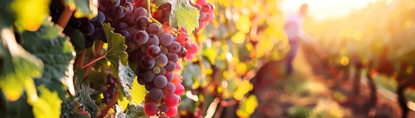 A man picking grapes from a vine in a vineyard