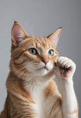 Obraz premium A cat cleaning its ears with its back paw. 