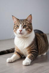  A cat stretching its back after a good grooming session. 