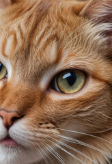  A close-up of a cat's bright eyes and healthy fur. 