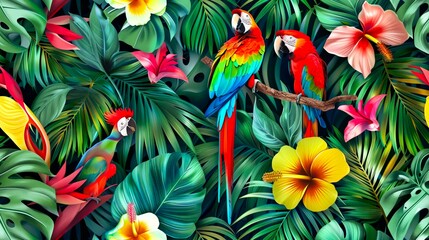 熱帯の動物と植物を画面全体に配したイメージのデザイン