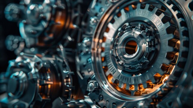 A close-up of intricate gears and mechanisms, symbolizing precision, complexity, innovation, engineering, and teamwork.