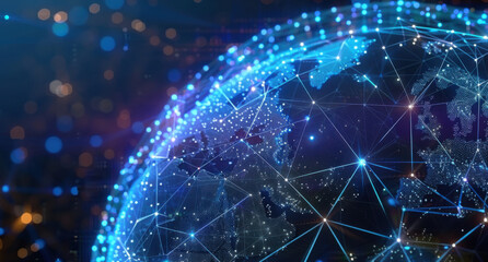 Image of data processing, colorful shapes, globe and connections on black background
