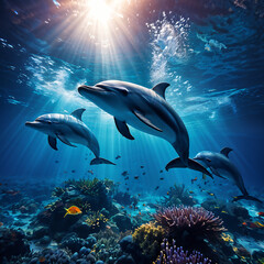 Fototapeta premium Some dolphins swimming in the sea
