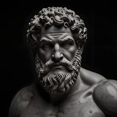 Black and white greek marble stoicism figure statue with black background