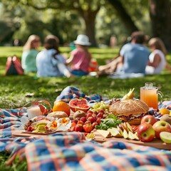 Outdoor Picnic with Fresh Fruits and Sandwiches