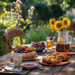 Rustic Summer Breakfast with Fresh Berries and Tea