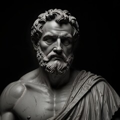 Black and white greek marble stoicism figure statue with black background
