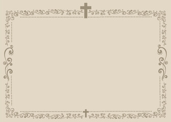 Art deco frames with cross. Christian Symbol design elements isolated on background. Ornate Cross. Horizontal Frame. Memorial design elements. Vector illustration
