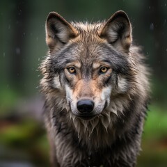 Fototapeta premium a wolf is standing in the rain