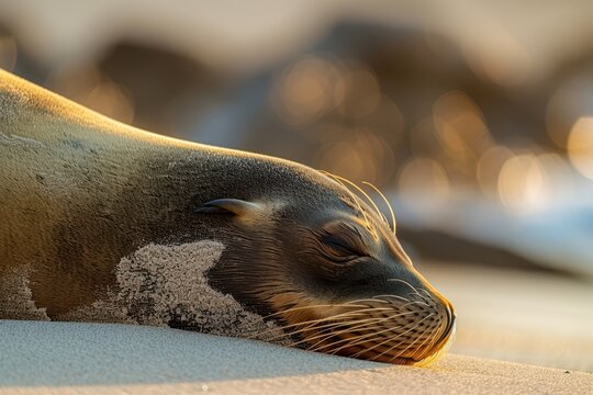 a sea lion sleeping on the beach