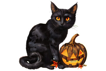 Vintage cut out illustration of orange cat with green eyes