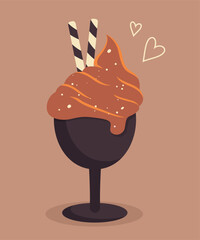 Illustration Bowl Of Ice Cream at Chocolate,Caramel Taste