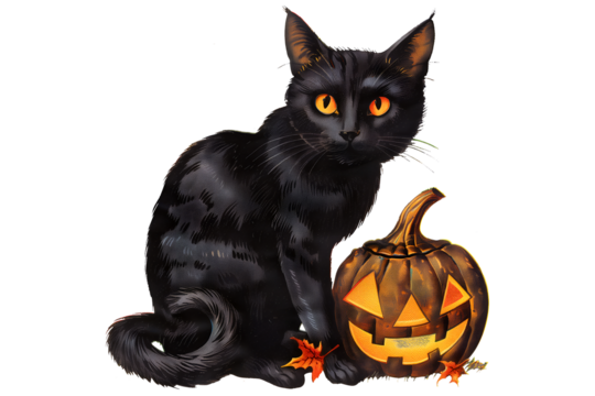 Vintage cut out illustration of orange cat with green eyes