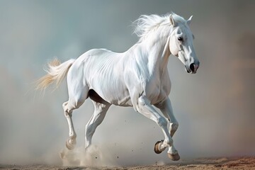 Obraz premium Energetic White Horse in Motion