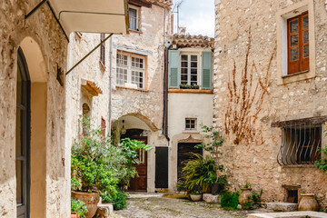 Exploring medieval alleyways in a European village unveils rich heritage and scenic views. Saint Paul de Vence. France. Provence.