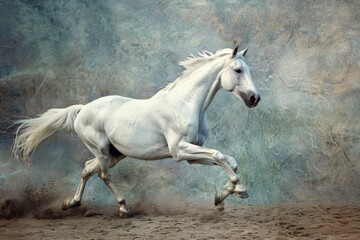Obraz premium Galloping White Horse in Open Field