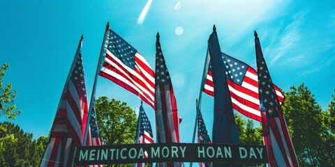 Obraz premium American Flag Day Celebration: Patriotic Flags Flying High in the Sky