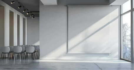 Elegant roll-up mockup poster in a conference room, perfect for corporate events, light background, minimalism. Roll up mockup poster - Powered by Adobe