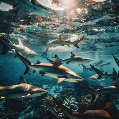sharks swimming in the ocean